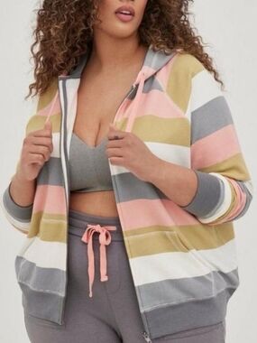 Torrid Super Soft Fleece Colorful Stripe Full Zip Jacket 3x